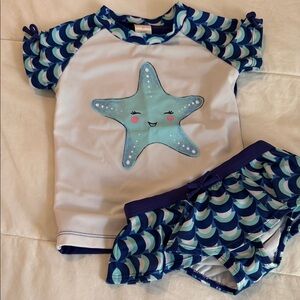 Gymboree Blue and White Starfish Rashguard Set